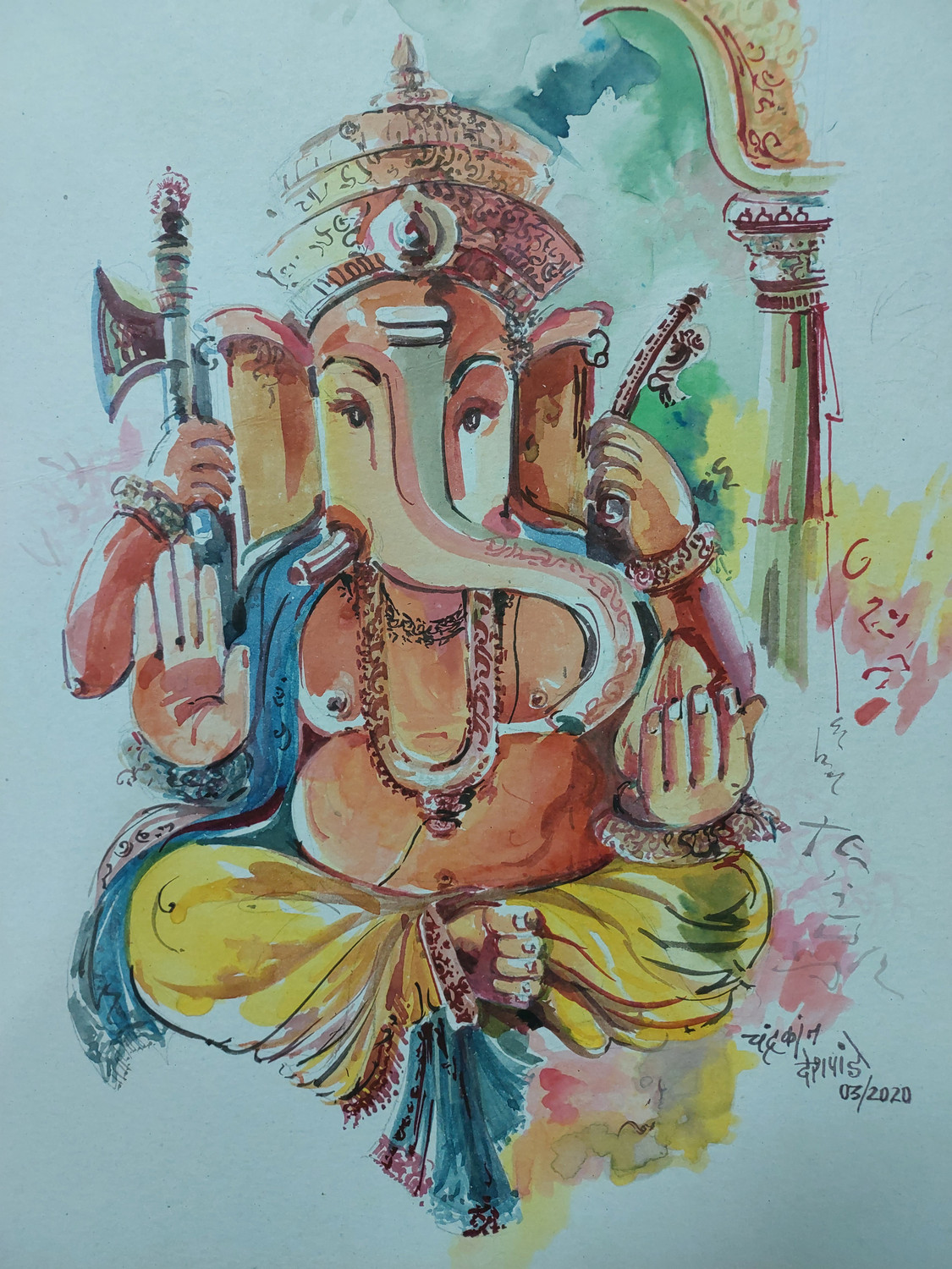 Ganesh Painting A4 Size Paper Made With Pencil | gintaa.com